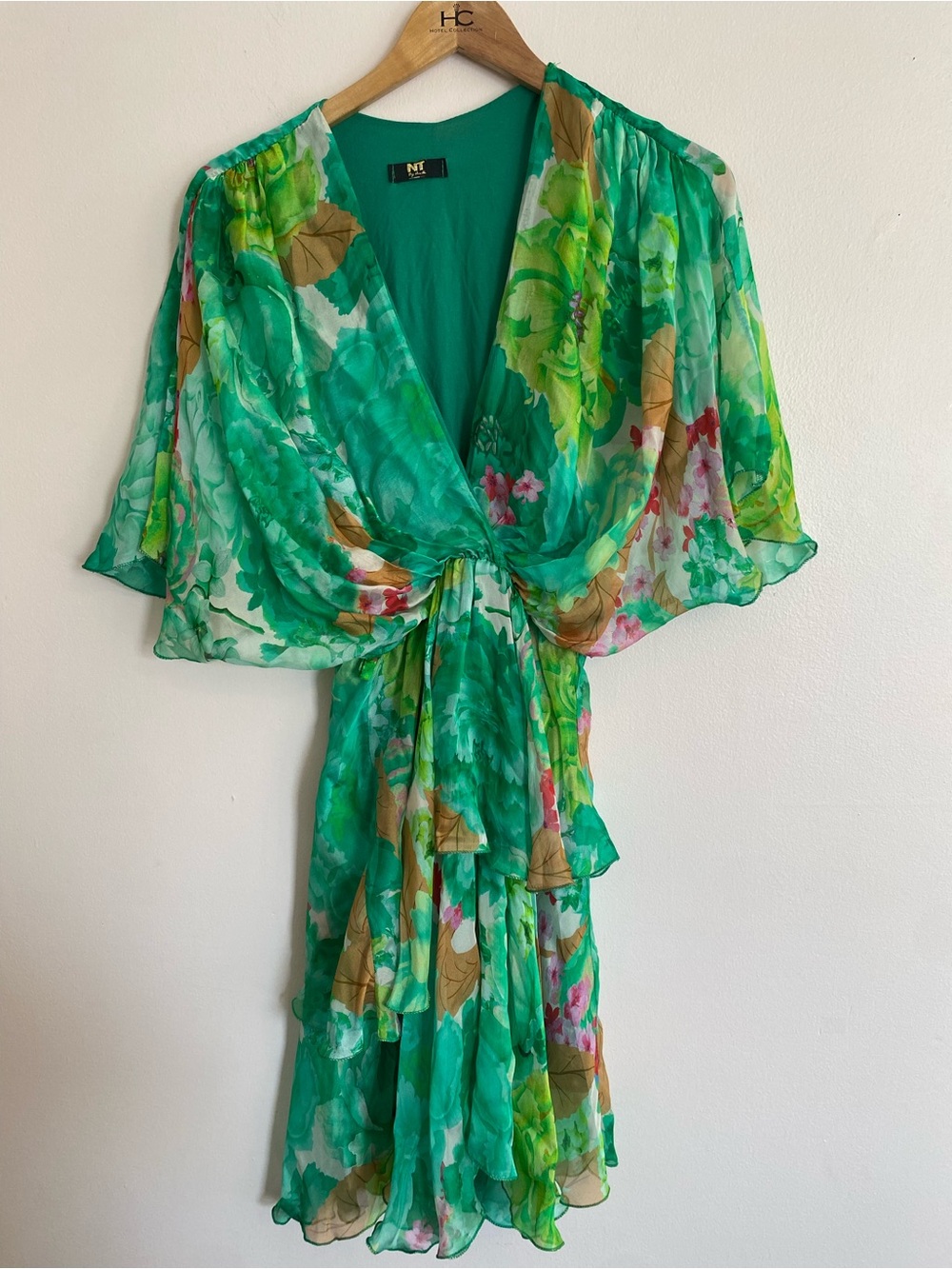 NT Amati Green Floral Tie-Front Midi Dress by